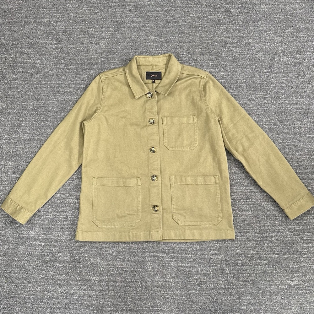 Quince Organic Comfort Stretch Chore Jacket Women Medium Olive Green Utility